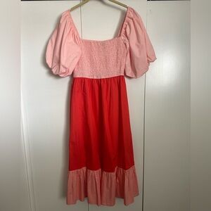 Moodie Pink and Red Midi Dress